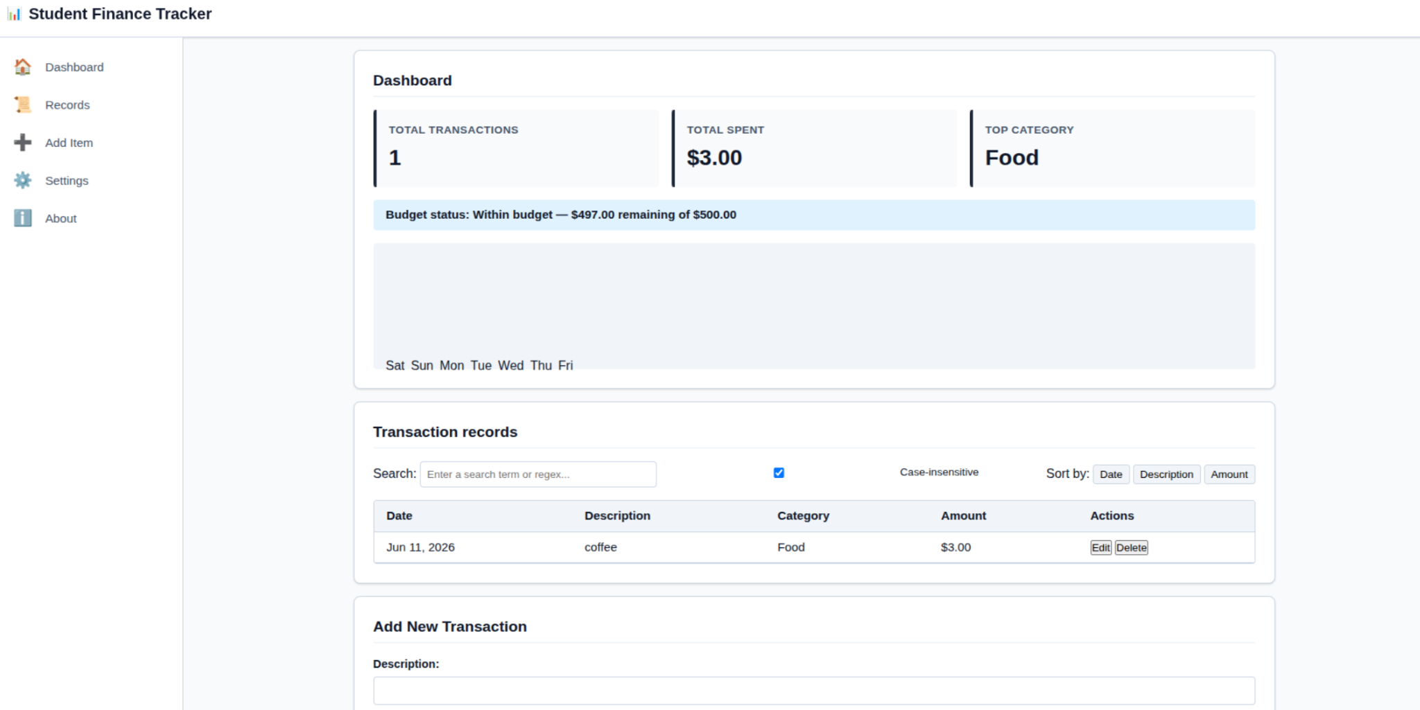 Student Finance Tracker project